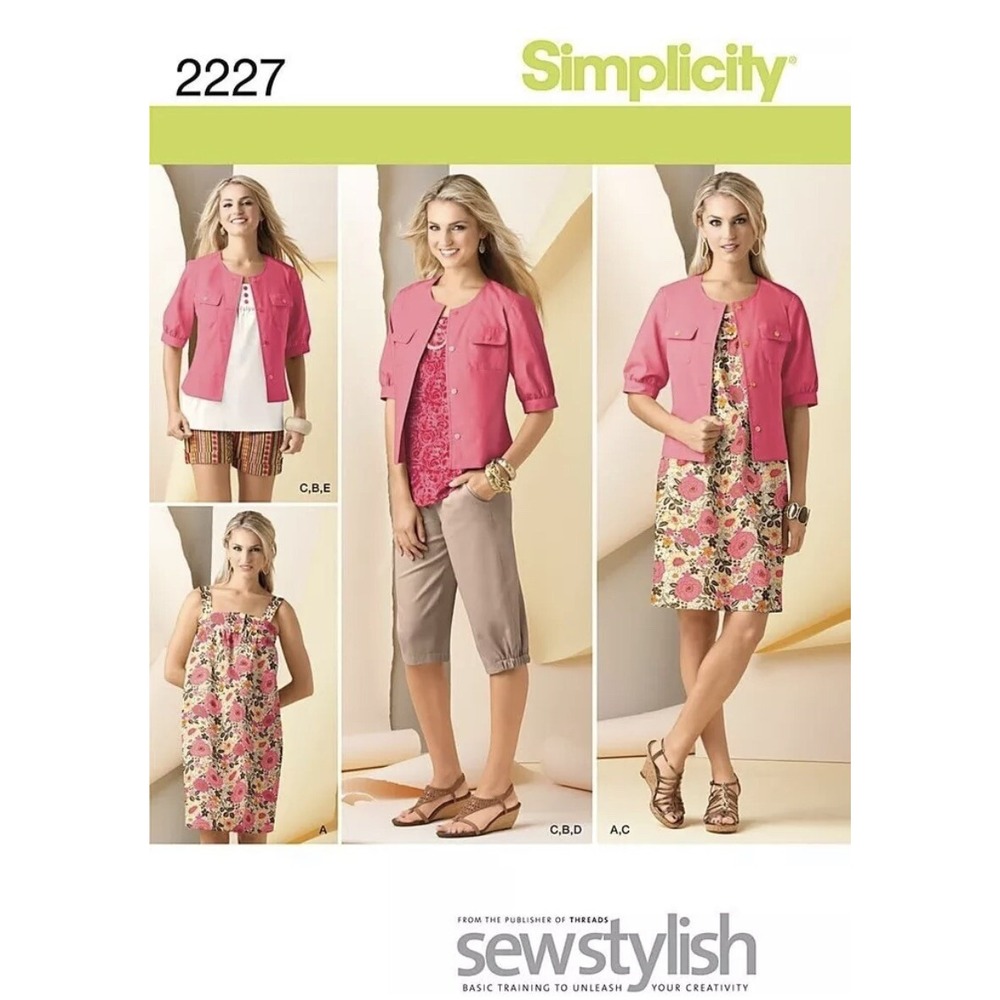 Simplicity 2227 Sewing Pattern Dress Top Capri Pants Shorts Jacket Size 6 Uncut